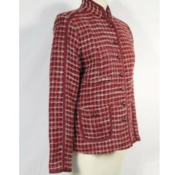 Anne Carson Maroon Red Plaid Blazer, Silk Blend, M - Picture 2 of 4